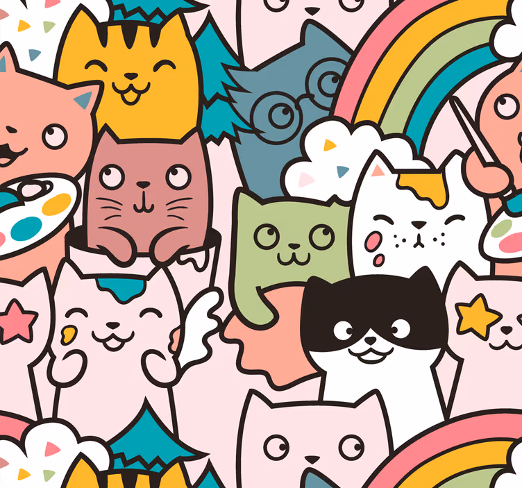 Roleta děti kočičí kresby v pastelových barvách - TenStickers