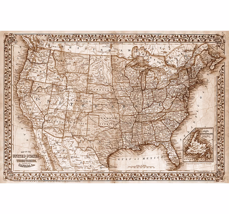 Roleta do obývacího pokoje s vintage mapou severní ameriky - TenStickers