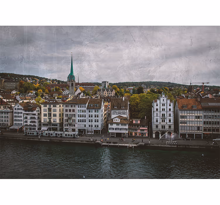 Roleta do obývacího pokoje zürichské domy u jezera - TenStickers