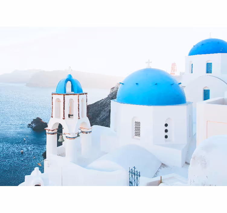 Bílá roleta santorini bílé a modré domy a oceán - TenStickers