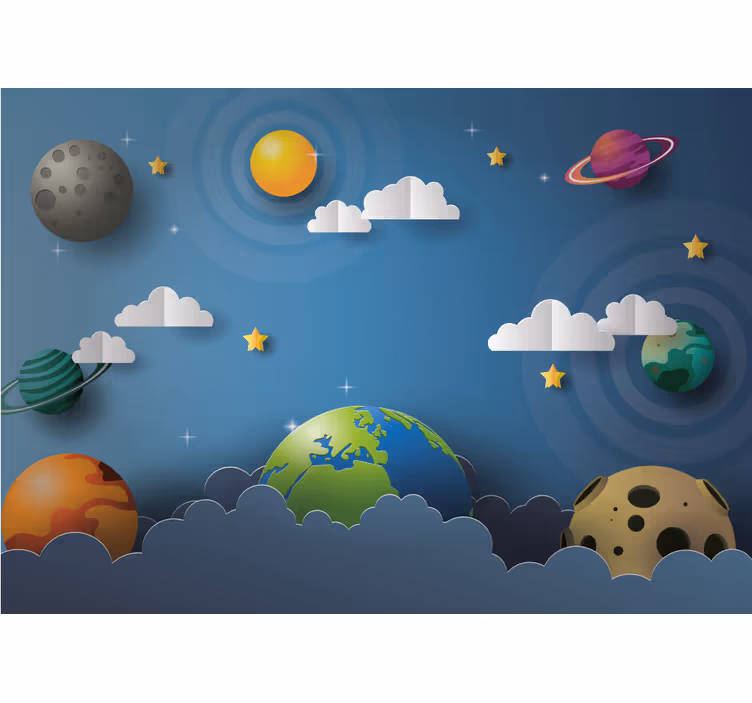 Roleta děti s kreslenými planetami v řadě - TenStickers