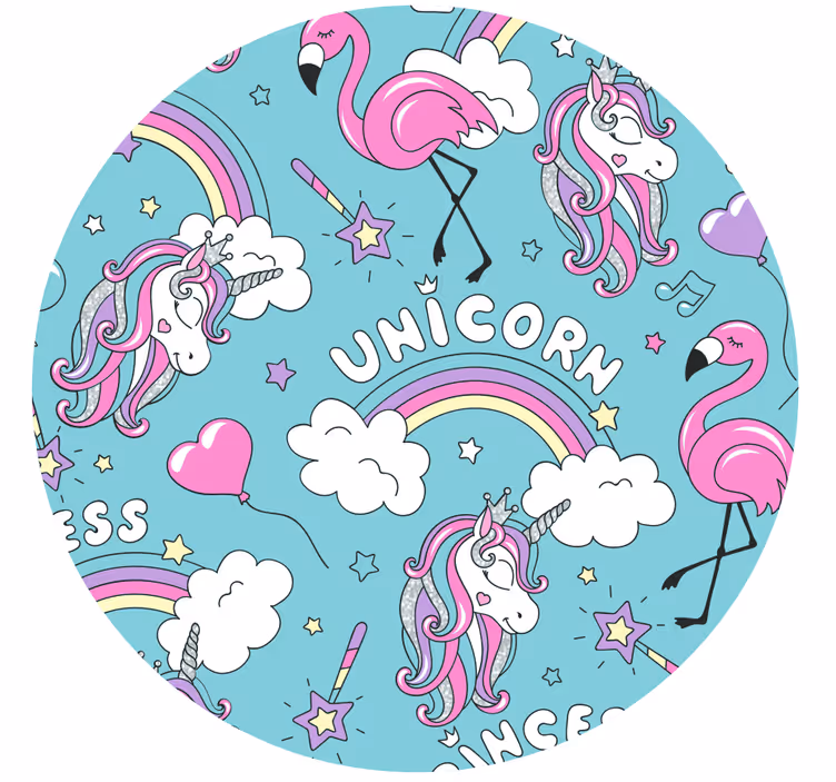 Roleta děti s jednorožcem a plameňákem v duze - TenStickers