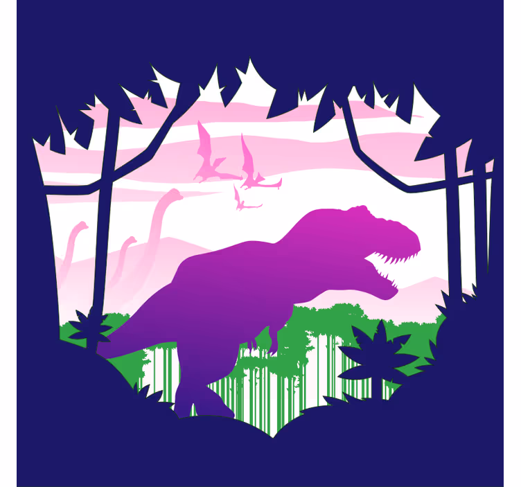 Roleta děti s velkým dinosaurem a ptáky - TenStickers