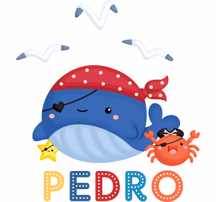Roleta děti s roztomilou modrou pirátskou velrybou - TenStickers
