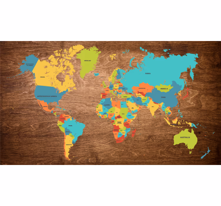 Roleta děti dřevěná triptych mapa světa - TenStickers