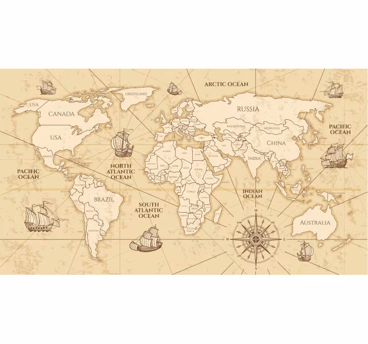 Roleta s mapou světa v retro sepia stylu - TenStickers