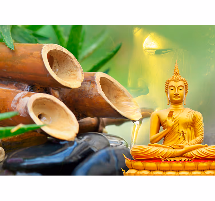Roleta zen zlatý buddha s rákosím - TenStickers