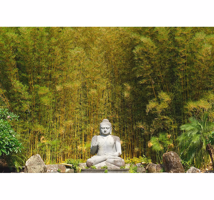 Roleta zen Šedý buddha v zelené přírodě - TenStickers