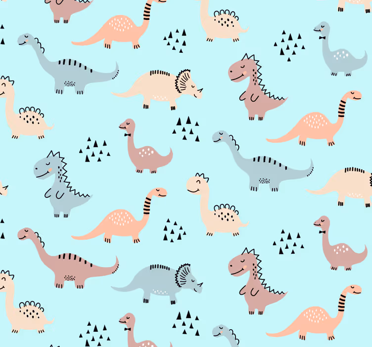 Roleta bebé modré pozadí s žlutými a zelenými dinosaury - TenStickers