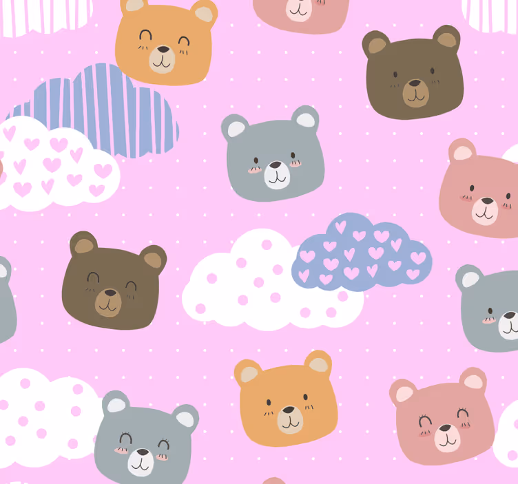 Roleta bebé minimalistický medvěd úsměv růžové pozadí - TenStickers