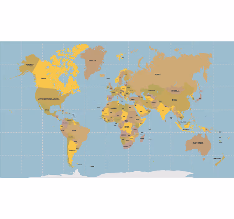 Modrá a béžová mapa světaroleta - TenStickers
