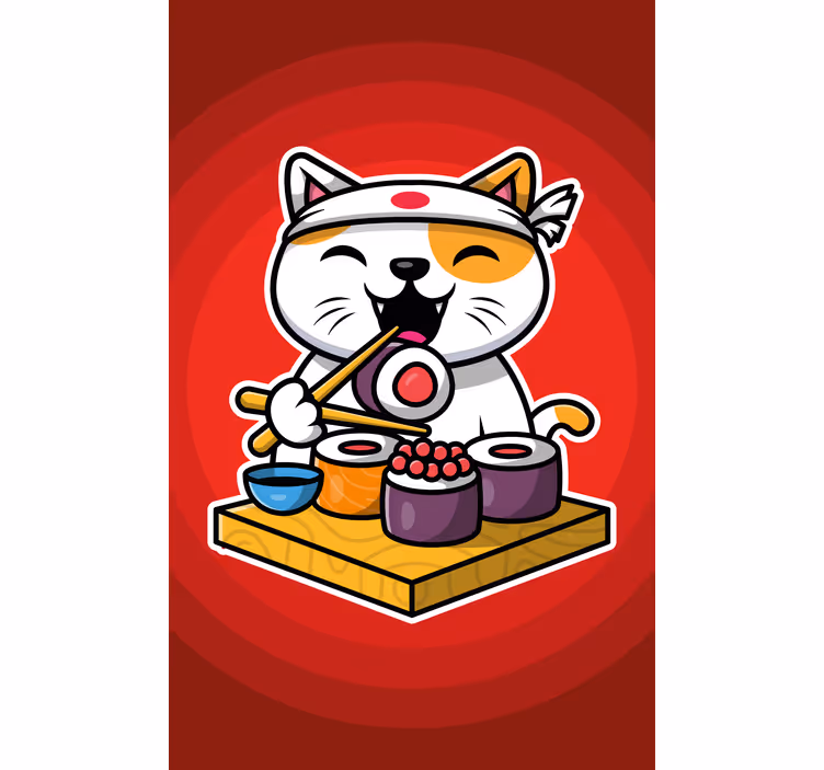 Hladová kočka jíst sushi dětskéroleta - TenStickers