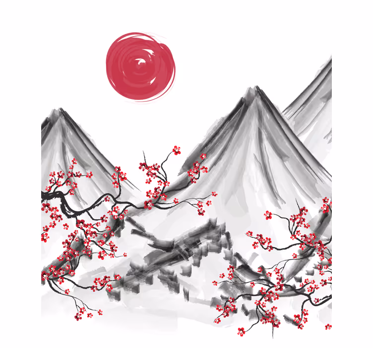 Japonský styl červené slunceroleta obraz - TenStickers