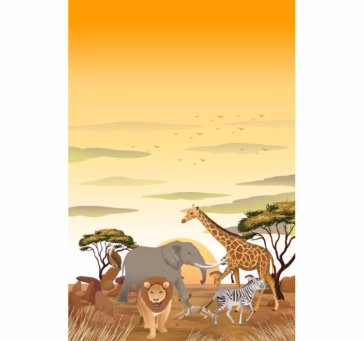 Africká kreslená krajina různé zvířecíroleta - TenStickers