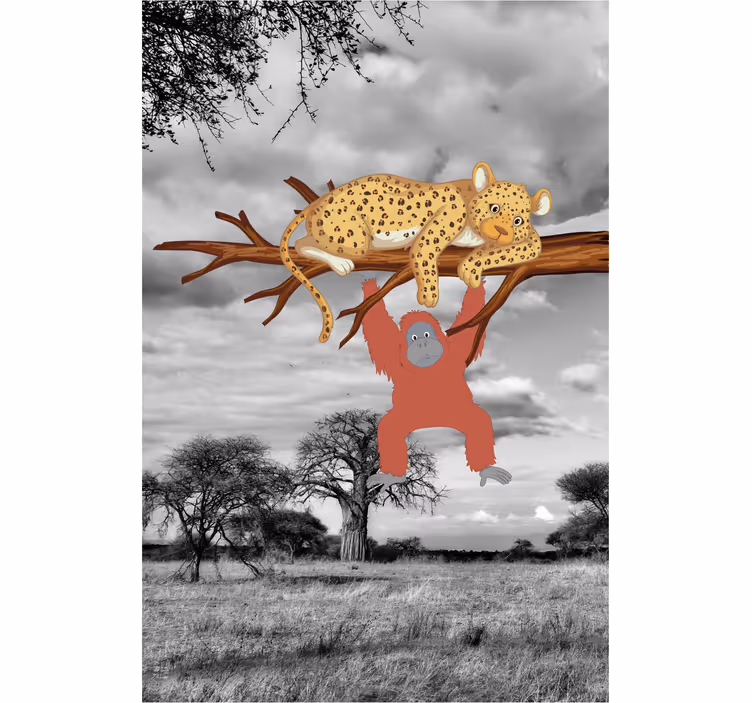 Leopard a orangutan zvířecí roleta - TenStickers