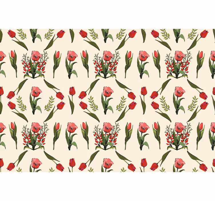 Jaro s červenými květy tulipánů a rostlin roletych - TenStickers