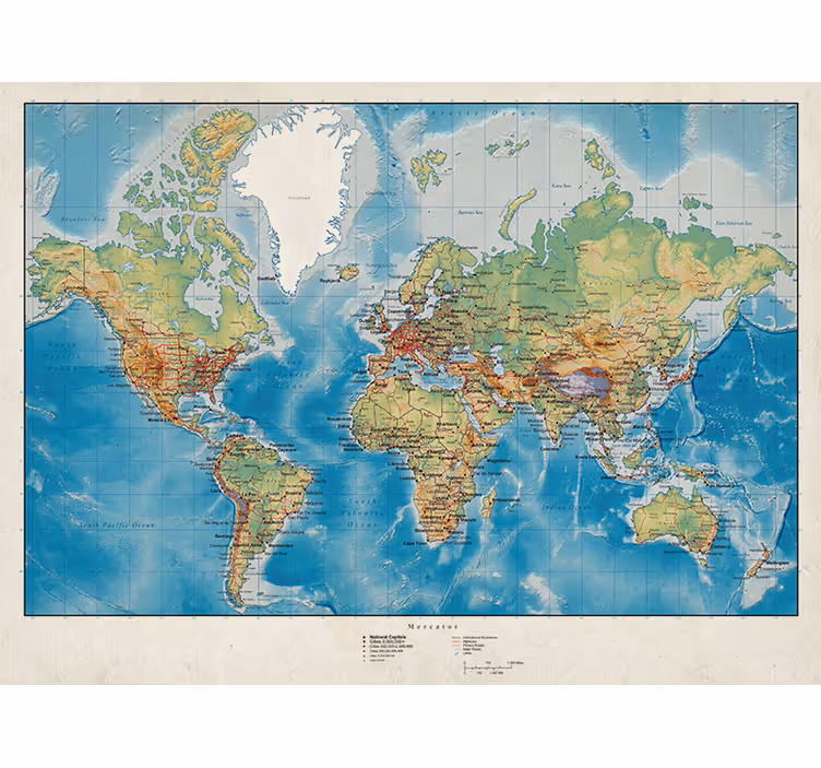 Mercator Roleta s mapou světa - TenStickers