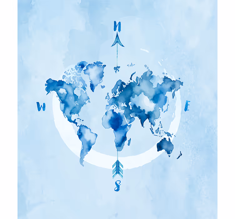 Akvarel modrá planisféra Roleta s mapou světa - TenStickers