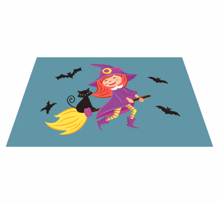čarodějnice létající s halloween prostírání černá kočka - TenStickers