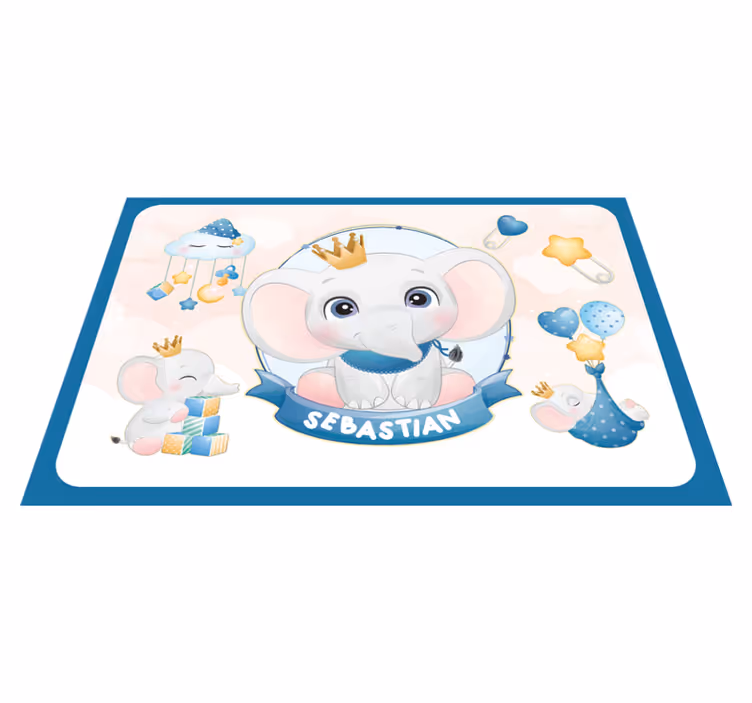 Roztomilý sloní chlapec se jménem dětské prostírání - TenStickers
