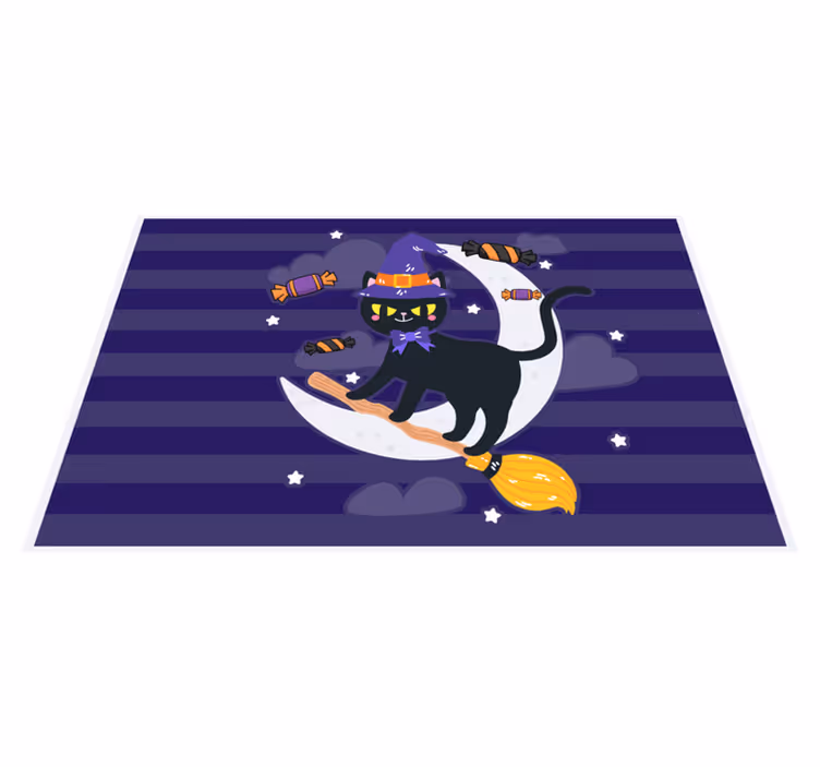 Halloweenské prostírání s kočkou na koštěti - TenStickers