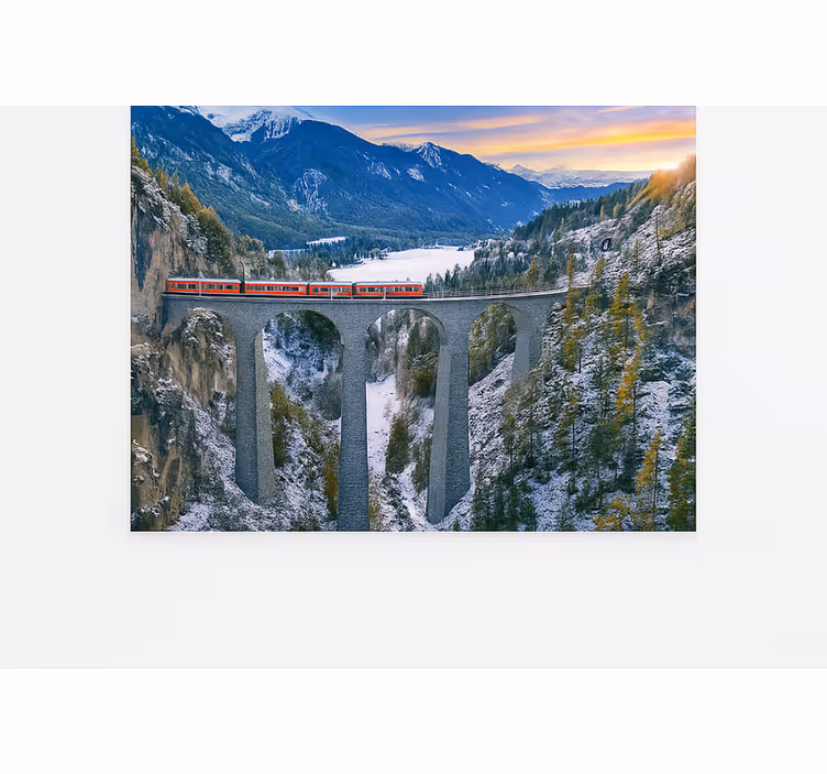 Švýcarský vlak na viaduktu landwasser Horská fototapeta - TenStickers