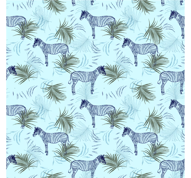 Africký styl fototapeta modrý palmový vzor zebra - TenStickers