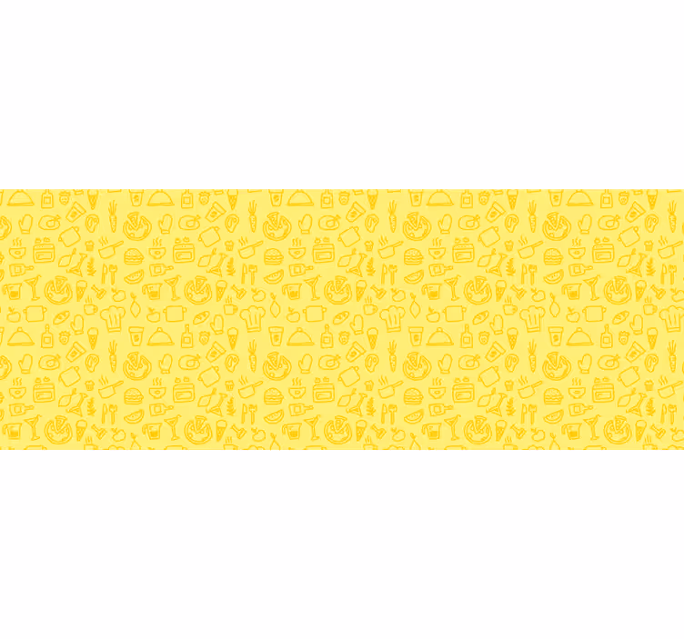 Žlutá fototapeta s miniaturami kuchyně - TenStickers