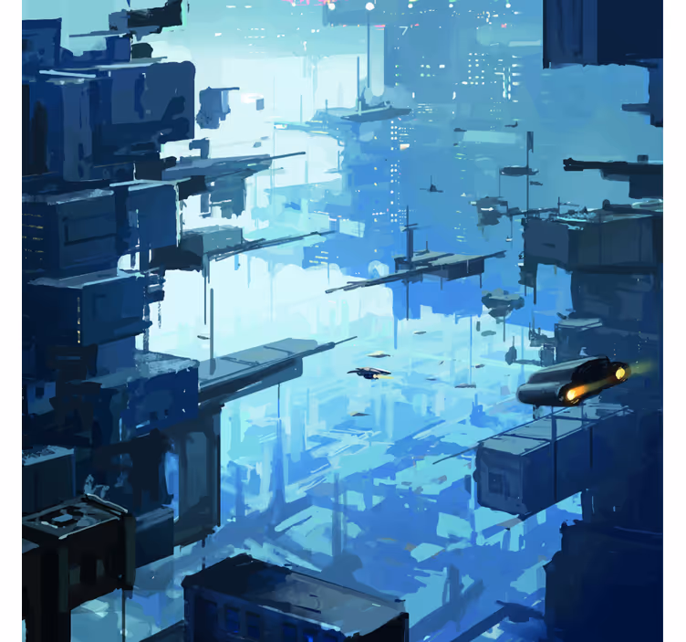 Modrá fototapeta futuristické město se spaceshipy - TenStickers