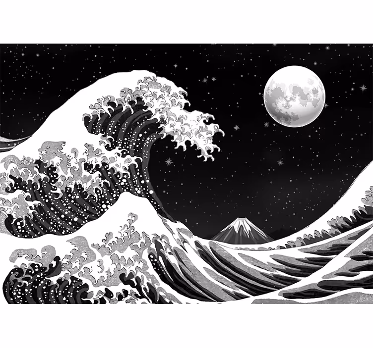 Černá fototapeta japonská vlna kanagawa v noci - TenStickers