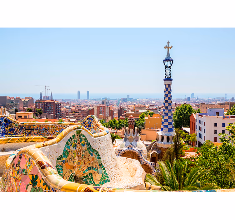 Výhled na moře v parku güell barcelona fototapeta - TenStickers