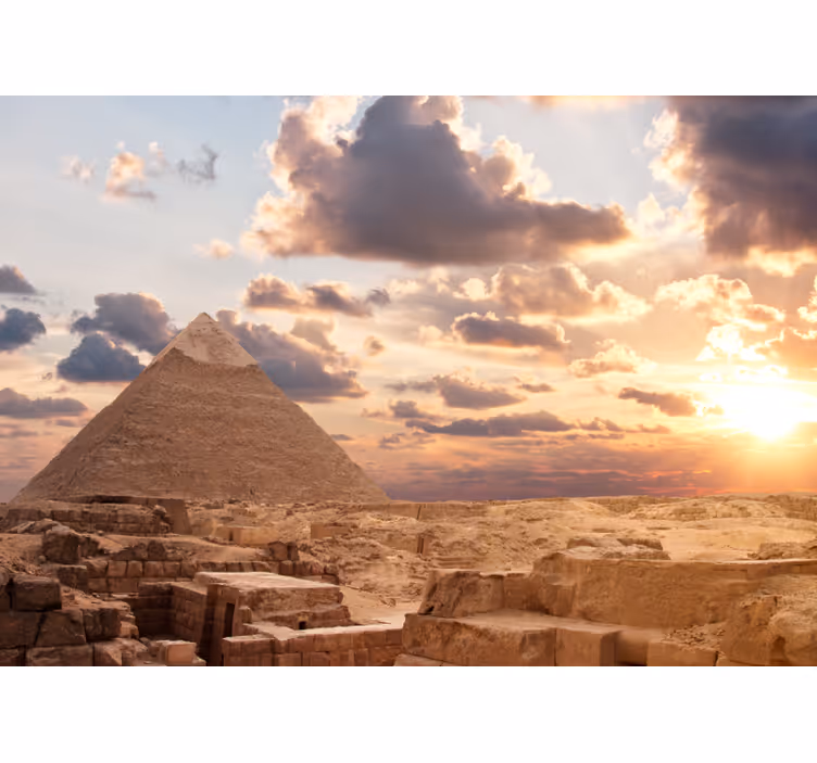 Fototapeta pro město a zemi západ slunce nad pyramidami - TenStickers