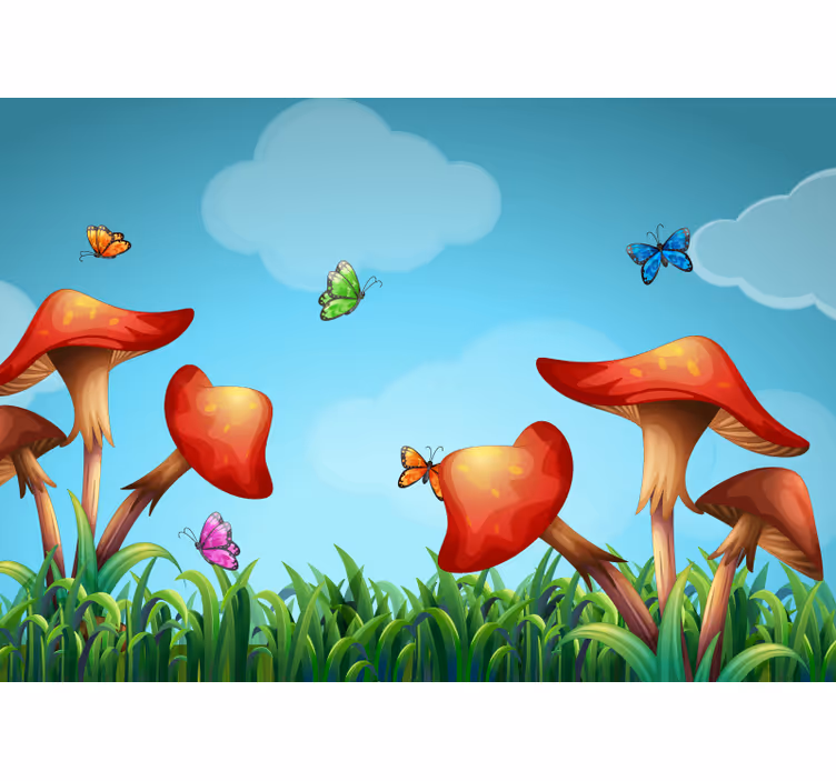 Fantasy nebe s červenými houbami děti fototapeta - TenStickers