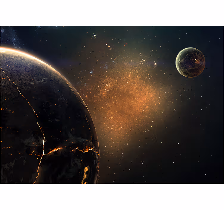 Fototapeta galaxie a planety v hnědém vesmíru - TenStickers