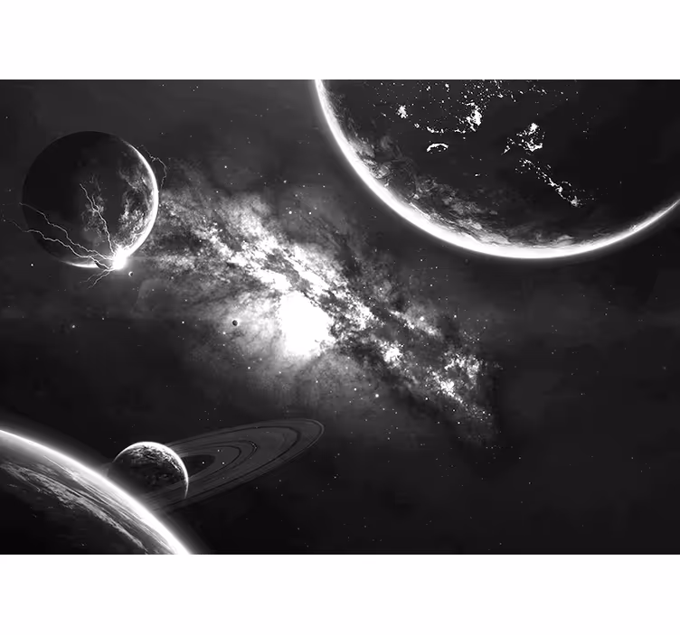 Fototapeta galaxie a planety v šedém prostoru - TenStickers