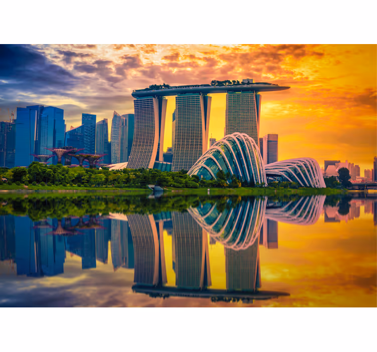 Odrazy v zátoce marina bay Fototapeta pro město a zemi - TenStickers