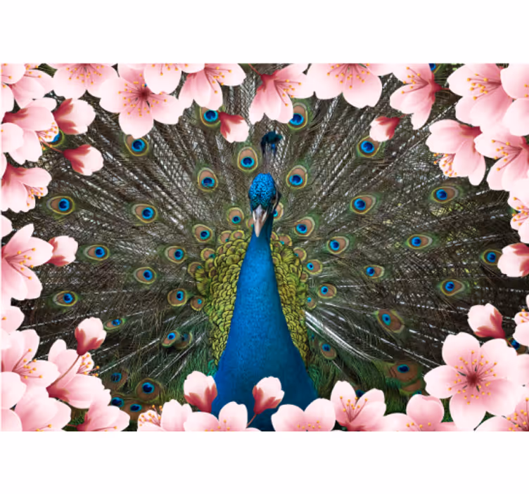 Zvířecí pávi 3d s květinami 3d fototapeta - TenStickers