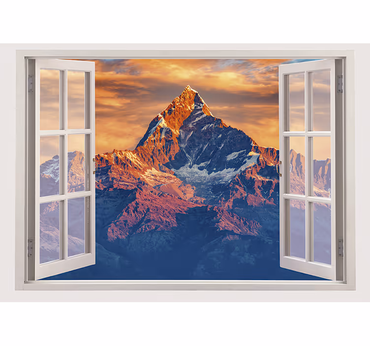 Horské vrcholy okno pohled 3d fototapeta - TenStickers