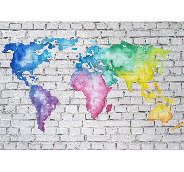 Barevná cihlová zeď mapa světa nástěnná mapa světa - TenStickers