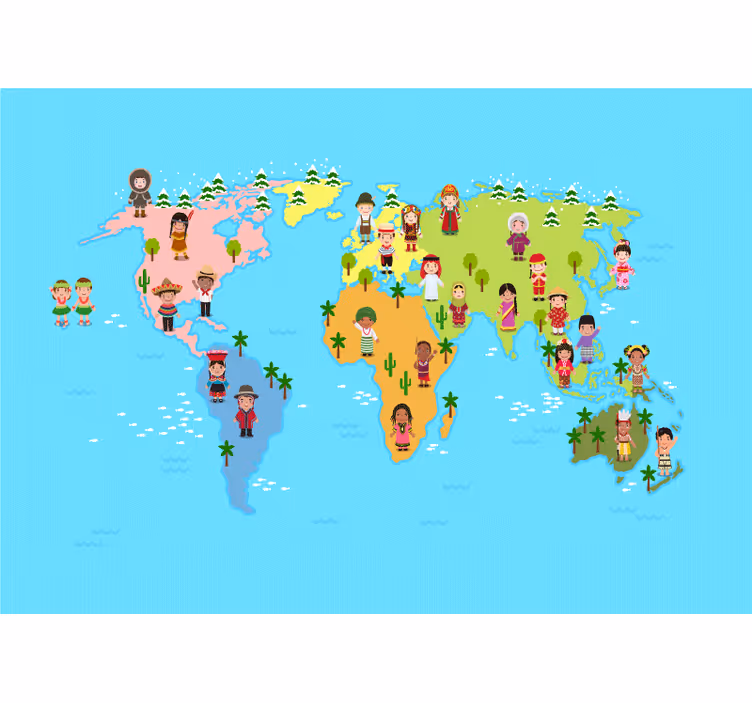 Postavy kulturní mapy Mapa světa fototapeta - TenStickers