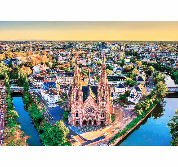 Letecký pohled na katedrálu Fototapeta pro město a zemi - TenStickers