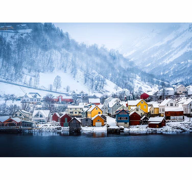 Norská krajina zasněžené hory fototapeta - TenStickers