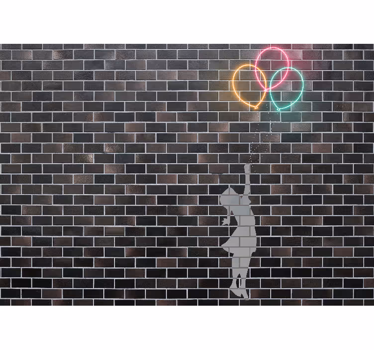 Graffiti fototapeta dívka dosahující na balonky - TenStickers