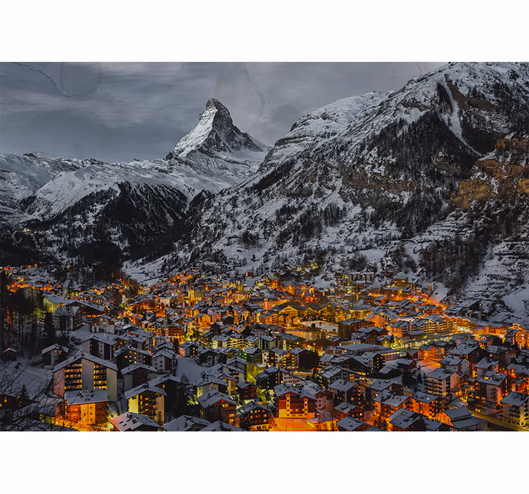 Horská fototapeta zasněžená alpská vesnice - TenStickers