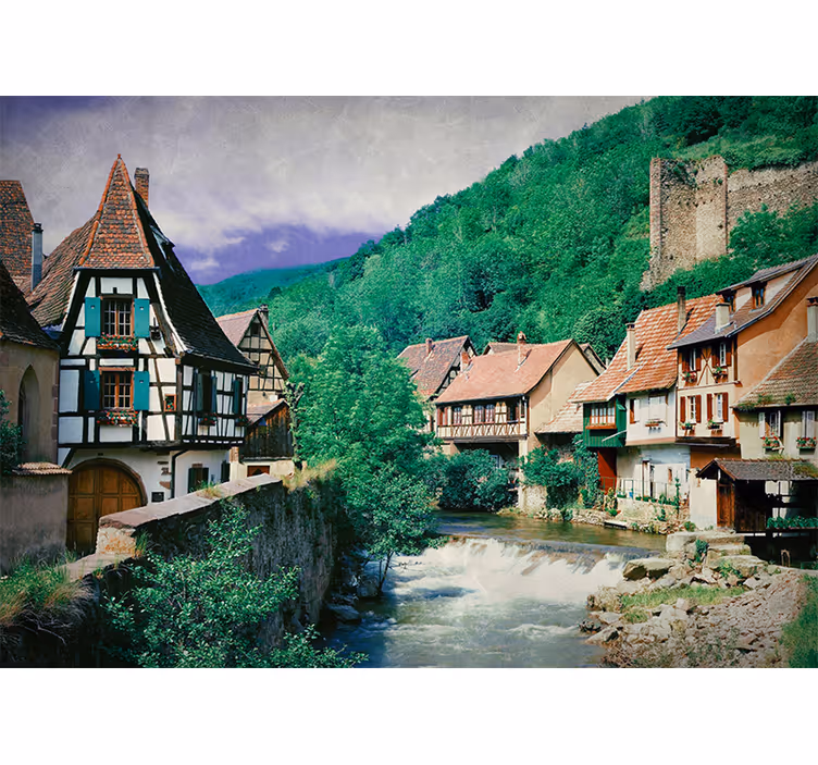 Malebná vesnička u řeky Fototapeta pro město a zemi - TenStickers