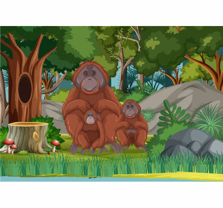 Fototapeta zvířata rodina orangutanů - TenStickers