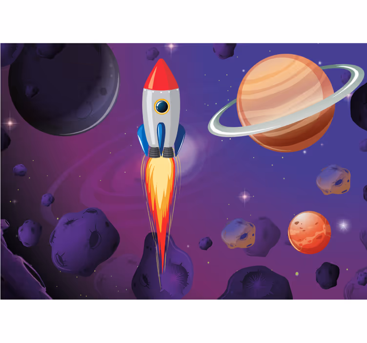 Fototapeta kreslená raketa vesmírem pro děti - TenStickers