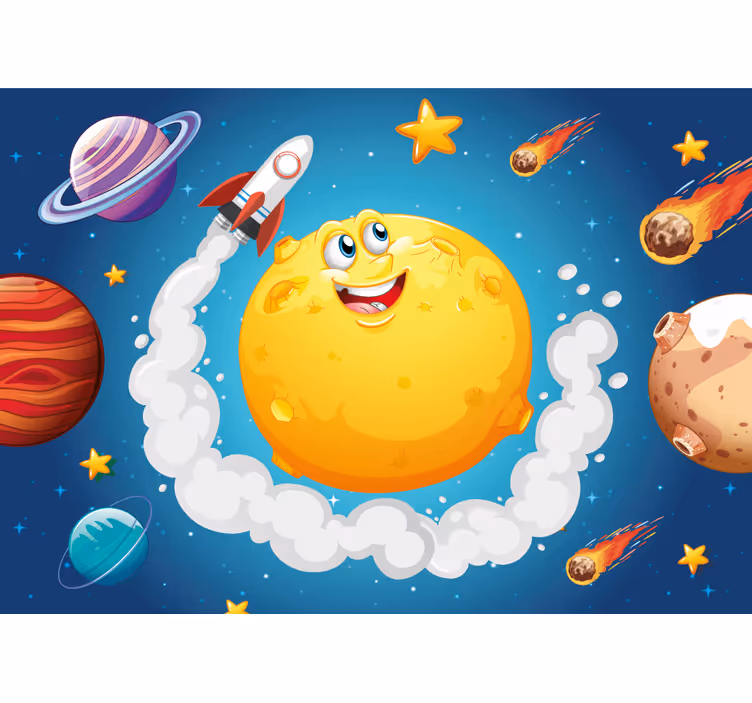 Fototapeta pro děti kreslená raketa ve vesmíru - TenStickers