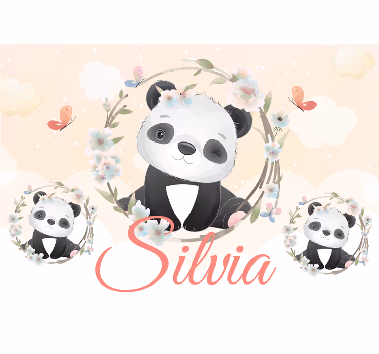 Roztomilá zvířata panda s názvem dětské fototapeta - TenStickers