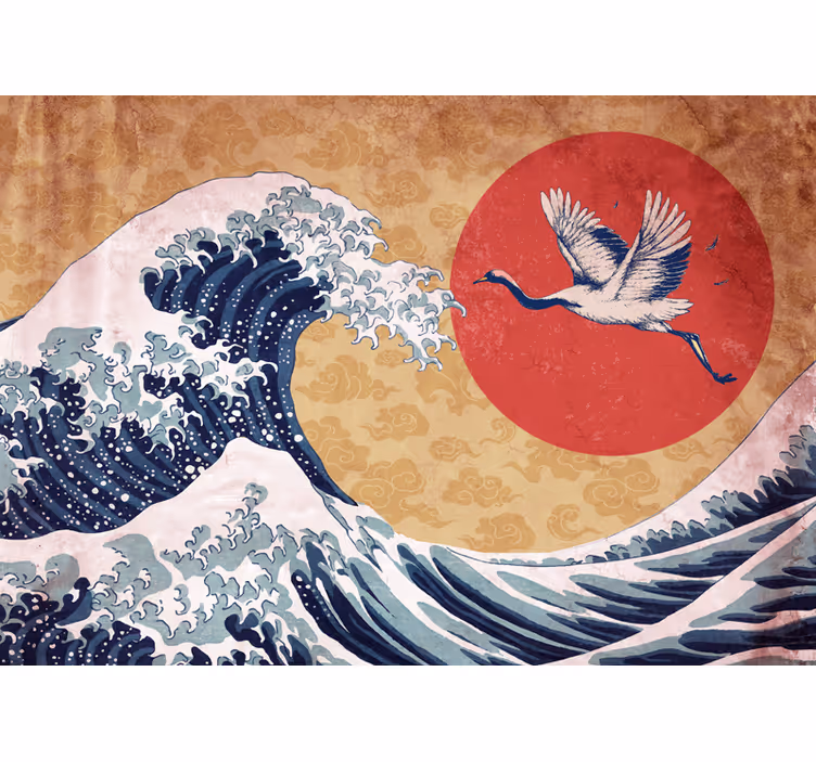 Abstraktní fototapeta v japonském stylu při západu slunce - TenStickers
